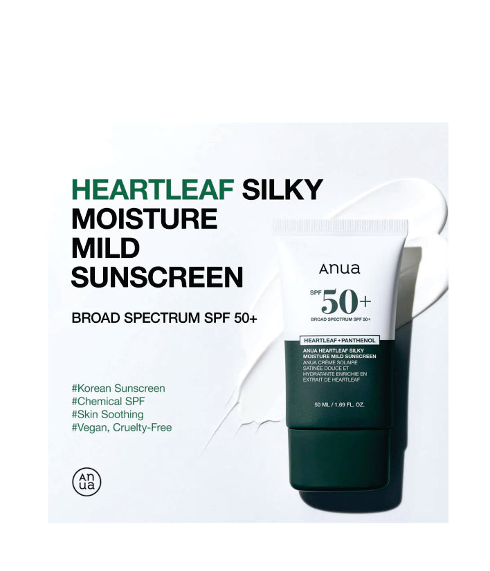 Anua Heartleaf Silky Moisture Mild Sunscreen Korean Skincare 50ml / 1.69 fl. oz.