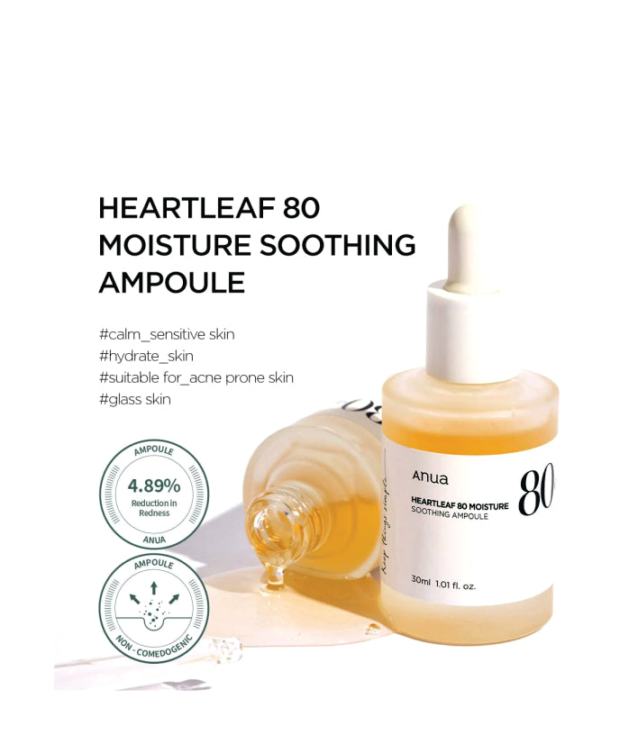Anua Heartleaf 80% Moisture Soothing Ampoule Korean Skincare 30ml / 1.01 f;. oz.