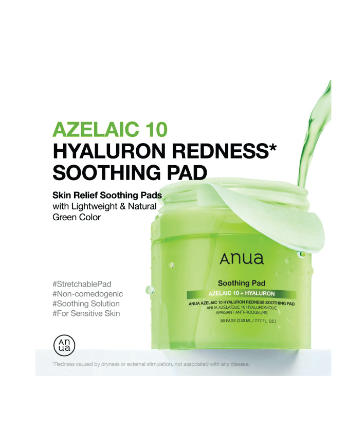 Anua Azelaic 10 Hyaluron Redness Soothing 90 Pads Korean Skincare 230ml / 7.77 fl. oz.