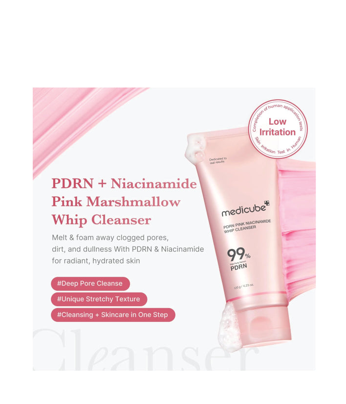 Medicube PDRN Pink Niacinamide Whip Cleanser Korean skincare 120g / 4.23 oz.