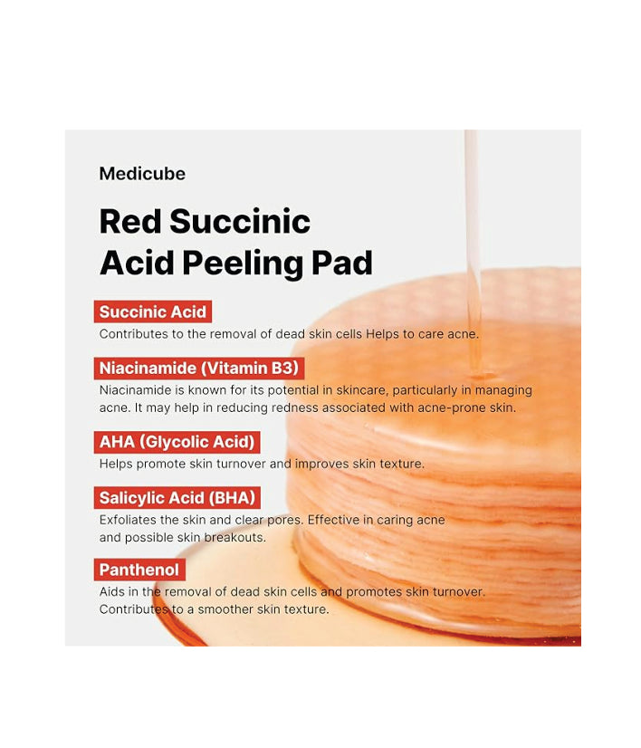 Medicube, Red Succinic Acid Panthenol Peeling Pad Korean skincare 155g | 5.46 oz. (70 Pads)