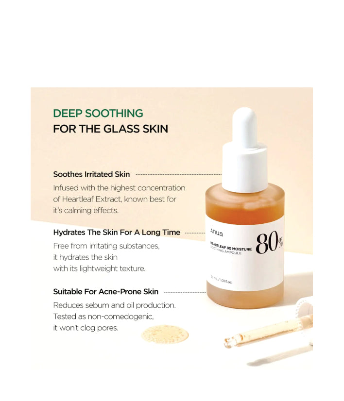 Anua Heartleaf 80% Moisture Soothing Ampoule Korean Skincare 30ml / 1.01 f;. oz.