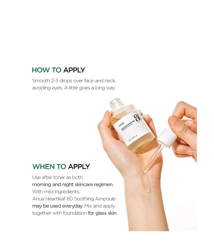 Anua Heartleaf 80% Moisture Soothing Ampoule Korean Skincare 30ml / 1.01 f;. oz.