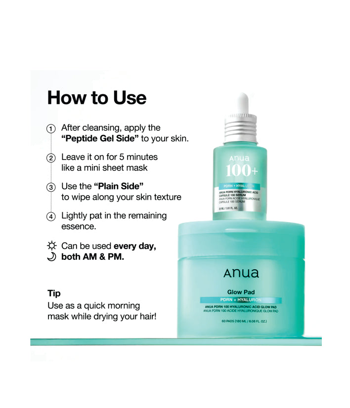 Anua PDRN 100 Hyaluronic Acid Glow Pad Korean Skincare 180ml / 6.08 fl. oz.