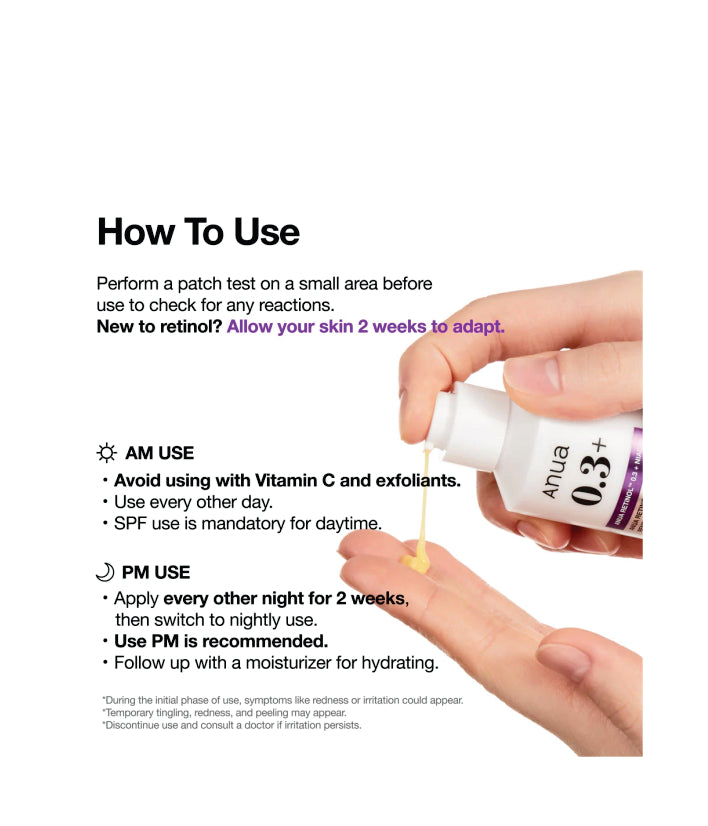 Anua Nano Retinol™ 0.3% + Niacin Renewing Serum Korean Skincare 30ml / 1.01 fl. oz.