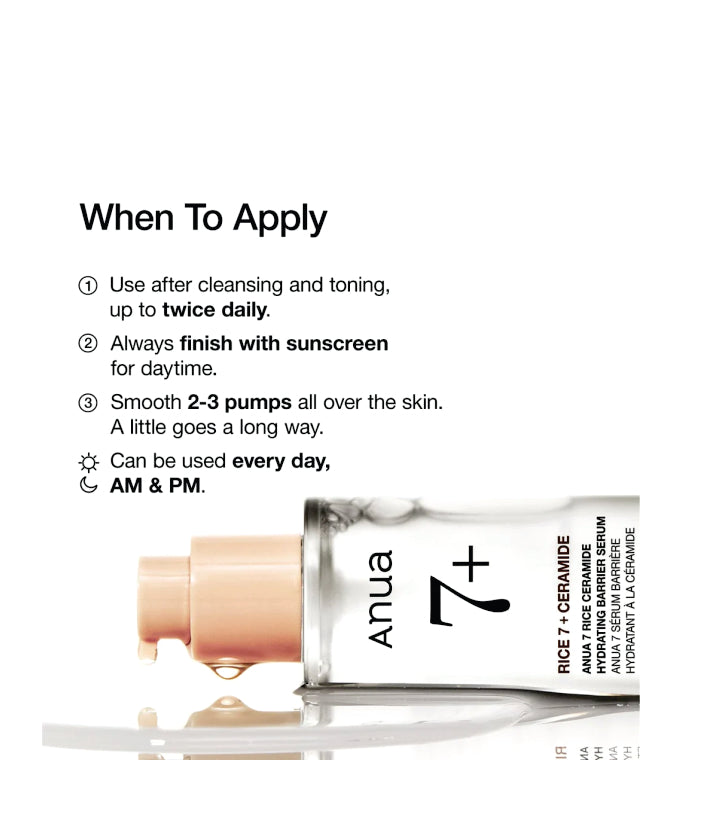 Anua Rice Ceramide 7 Hydrating Barrier Serum Korean Skincare 50ml / 1.69 fl. oz.