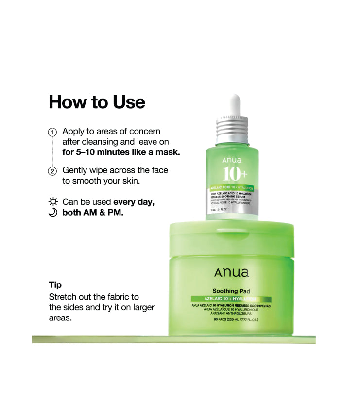 Anua Azelaic 10 Hyaluron Redness Soothing 90 Pads Korean Skincare 230ml / 7.77 fl. oz.