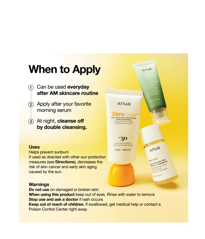 Anua Zero-cast Moisturizing Finish Sunscreen Korean Skincare 50ml / 1.69 fl.oz.